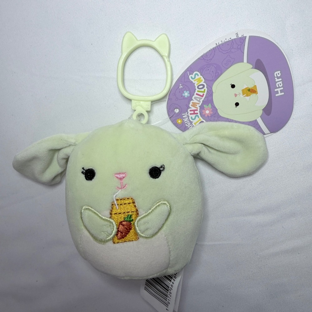 Squishmallows Hara the Bunny 3.5 Inch Clip On Plush Mint Green Juice Box NWT